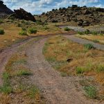 hiking trail leading into rocky mesa