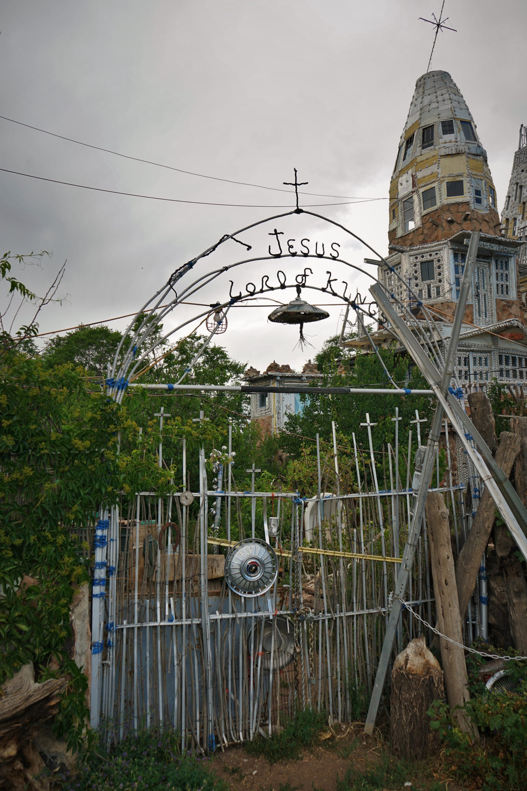 'Jesus Lord of Kings' scrap metal entrance gate